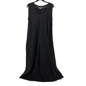 FLAX Maxi Dress Medium Black Linen Lagenlook Minimalist